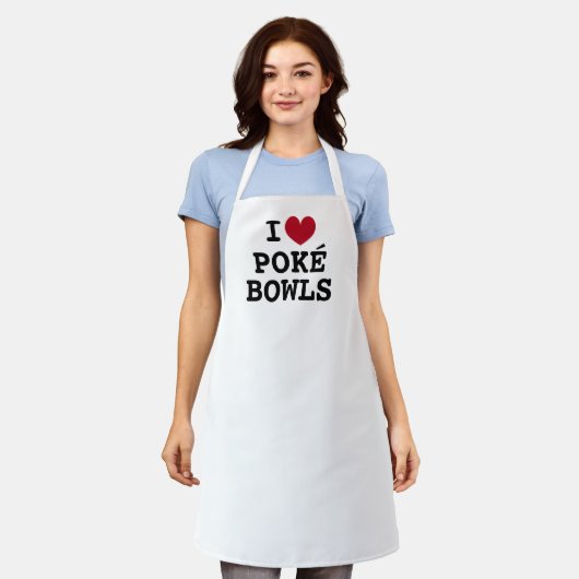 I heart Poké Bowls grappige witte keuken schort (Gedragen)