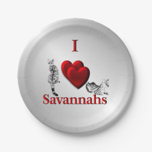 I Heart Savannah Cat Silver Papieren Bordje