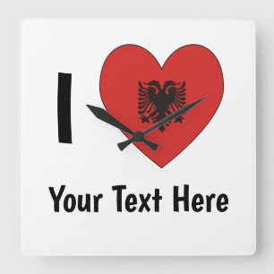 I (Heart Shaped Albanian Flag) Jouw tekst Vierkante Klok