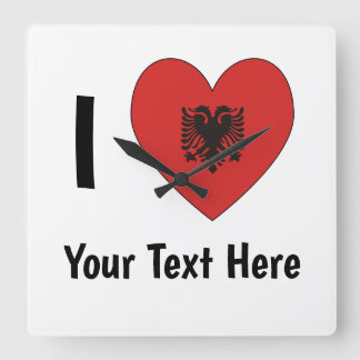 I (Heart Shaped Albanian Flag) Jouw tekst Vierkante Klok