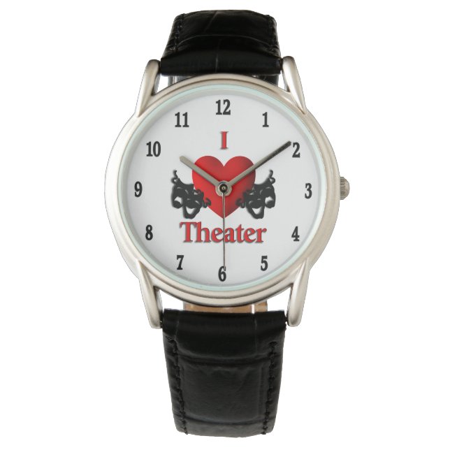 I Heart Theater Black Numbers Horloge (Voorkant)