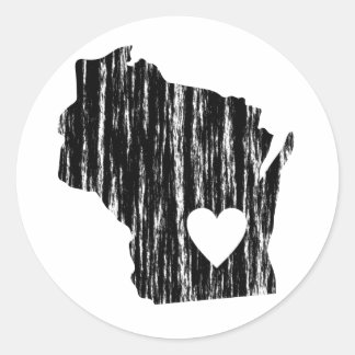 I Heart Wisconsin Grunge Worn Outline State Love Ronde Sticker