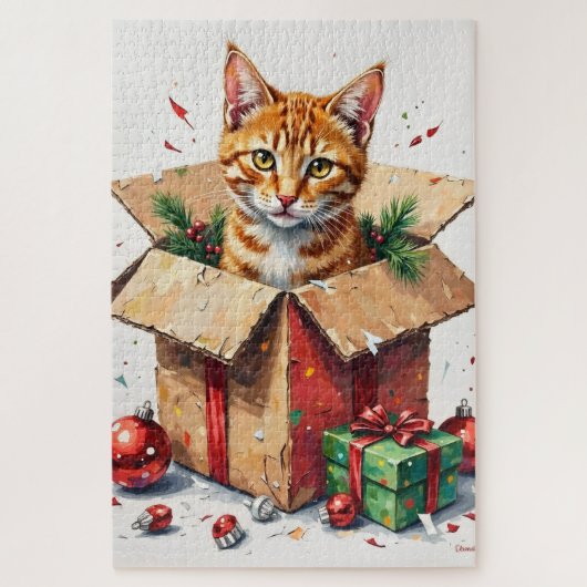 I Help Unpack! Funny Cat in Christmas Shipping Box Legpuzzel (Verticaal)
