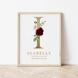 I Letter Monogram Naam Marsala Bloemenkwekerij Poster