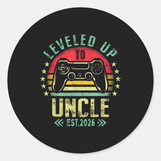 I Leveled Up To Uncle 2026 Promoted To Uncle Level Ronde Sticker (Voorkant)