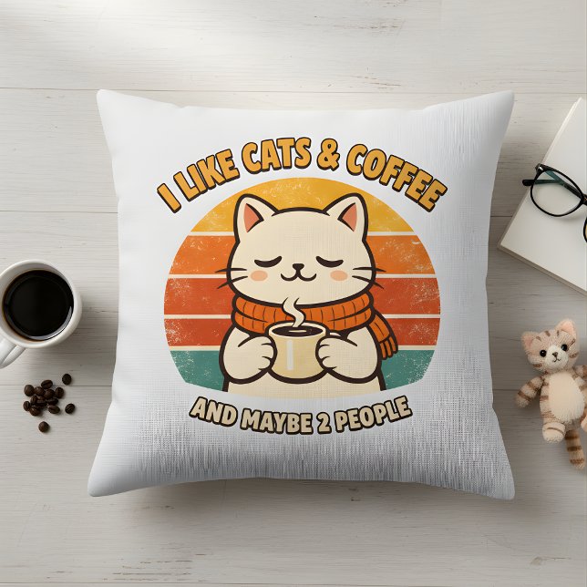 "I Like Cats & Coffee" Humorous Throw Pillow Kussen (Creator heeft geüpload)