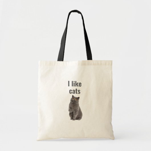 I Like Cats – Cute Gray Cat Illustration Design Tote Bag (Voorkant)