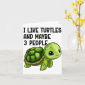 I Like Turtles And Maybe Three People Funny Retro  Kaart (Gele Bloem)