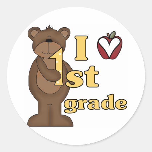 I Love 1st Grade Ronde Sticker (Voorkant)