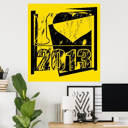 I love 2013 - Poster d'art pop noir et jaune (Bureau à domicile)