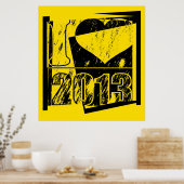 I love 2013 - Poster d'art pop noir et jaune (Cuisine)