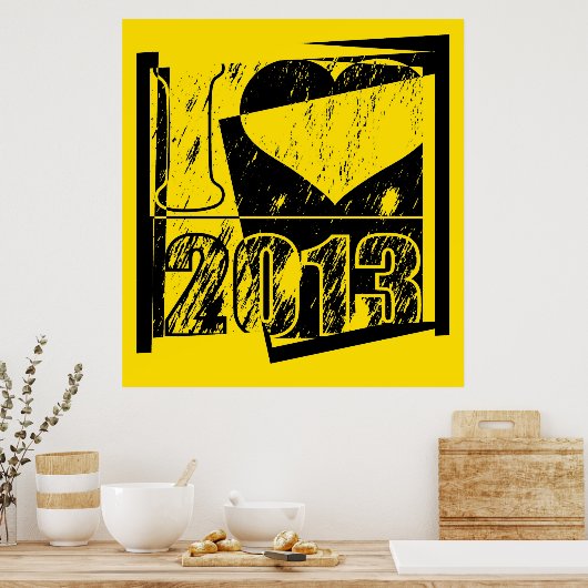 I love 2013 - Poster d'art pop noir et jaune (Cuisine)