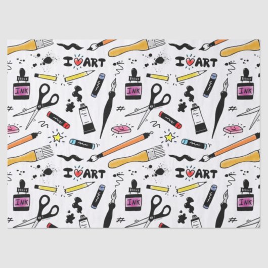 I Love Art Supplies Pattern Tissuepapier (Voorkant)