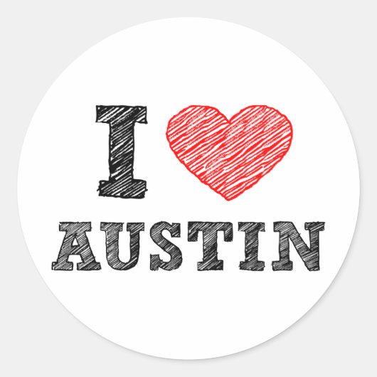 I Love Austin Ronde Sticker (Voorkant)