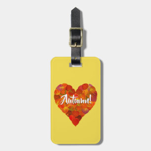I Love Autumn, Bold—Red Aspen Leaf Heart 1 Bagagelabel