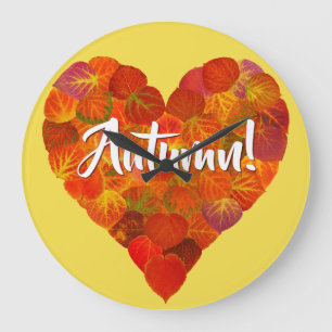 I Love Autumn, Bold—Red Aspen Leaf Heart 1 Grote Klok