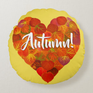 I Love Autumn, Bold—Red Aspen Leaf Heart 1 Rond Kussen
