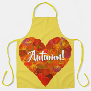 I Love Autumn, Bold—Red Aspen Leaf Heart 1 Schort