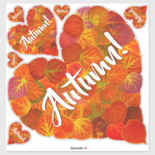 I Love Autumn, Bold—Red Aspen Leaf Heart 1 Sticker