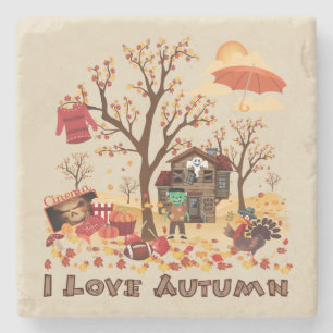 I Love Autumn - Herfst Elements and Scenery Stenen Onderzetter