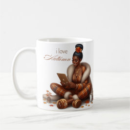 I Love Autumn herfst zwarte vrouw cliparts koffie  Koffiemok