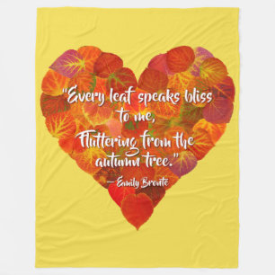 I Love Autumn-Red Aspen Leaf Heart 1, Brontë Quote Fleece Deken