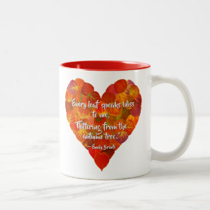 I Love Autumn-Red Aspen Leaf Heart 1, Brontë Quote Tweekleurige Koffiemok
