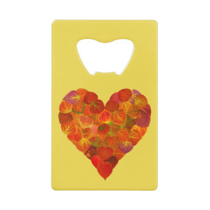 I Love Autumn, subtle—Red Aspen Leaf Heart 1 Kredietkaart Flessenopener
