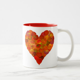 I Love Autumn, subtle—Red Aspen Leaf Heart 1 Tweekleurige Koffiemok