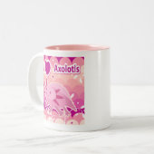 "I Love Axolotls" Roze Axolotl-ontwerp Tweekleurige Koffiemok (Voorkant links)