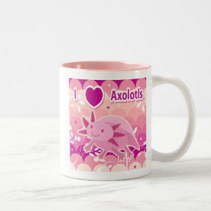 "I Love Axolotls" Roze Axolotl-ontwerp Tweekleurige Koffiemok