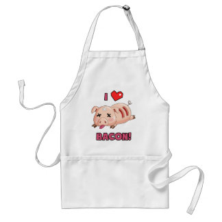 I Love Bacon with Cute Funny Pig and Red Heart Standaard Schort