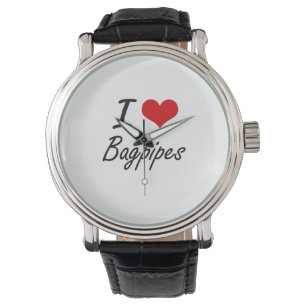 I Love Bagpipes Artistic Design Horloge
