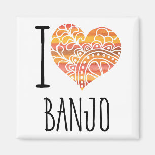 I Love Banjo Oranje Mandala Heart Magneet