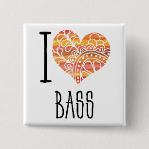 I Love Bass Oranje Mandala Heart Vierkante Button 5,1 Cm