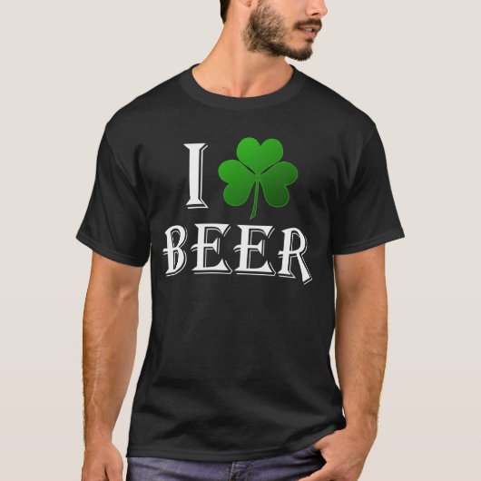I Love Beer, Clover Shamrock St. Patricks Day T-shirt (Voorkant)