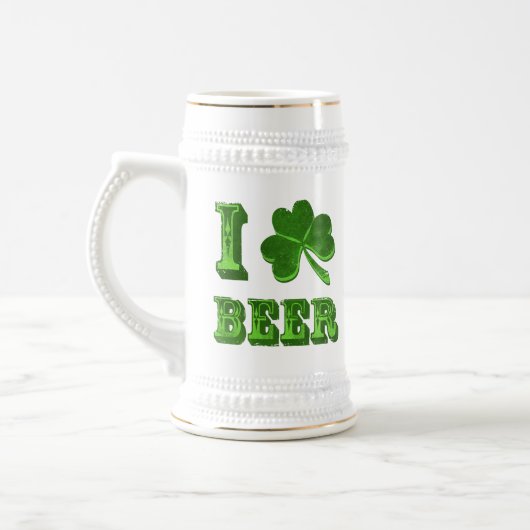 I Love Beer Shamrock St. Patrick Day stein Bierpul (Links)