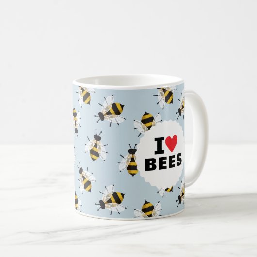 I Love Bees Patterned Sky Blue Coffee Mug (Devant droit)