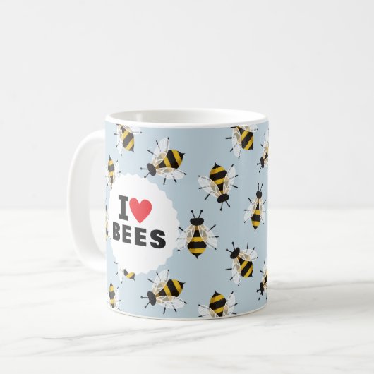 I Love Bees Patterned Sky Blue Coffee Mug (Devant gauche)