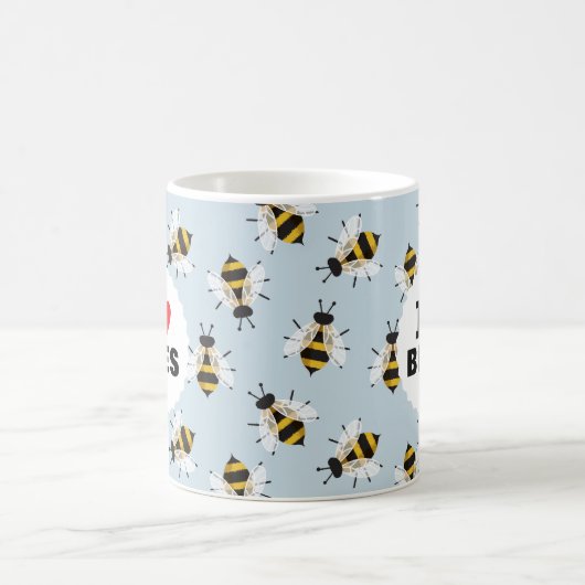 I Love Bees Patterned Sky Blue Coffee Mug (Centre)