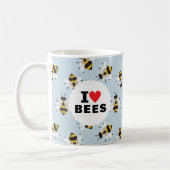 I Love Bees Patterned Sky Blue Coffee Mug (Gauche)