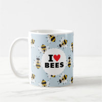 I Love Bees Patterned Sky Blue Coffee Mug