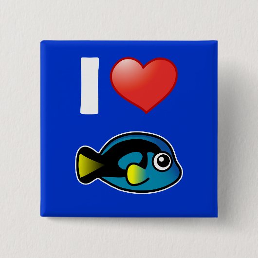 I Love Blue Tang Vierkante Button 5,1 Cm (Voorkant)