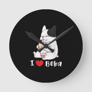 I Love Boba Bubble Tea Dog Cut French Bulldog Gift Ronde Klok