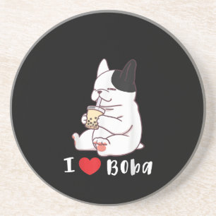 I Love Boba Bubble Tea Dog Cut French Bulldog Gift Zandsteen Onderzetter