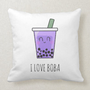I Love Boba Kawaii Bubble Tea Taro Ube Paars Kussen