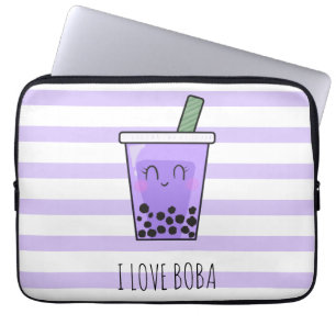 I Love Boba Kawaii Bubble Tea Taro Ube Paars Laptop Sleeve
