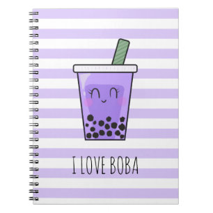 I Love Boba Kawaii Bubble Tea Taro Ube Paars  Notitieboek