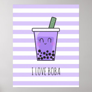 I Love Boba Kawaii Bubble Tea Taro Ube Paars Poster