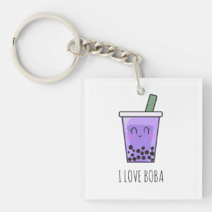 I Love Boba Kawaii Bubble Tea Taro Ube Paars Sleutelhanger